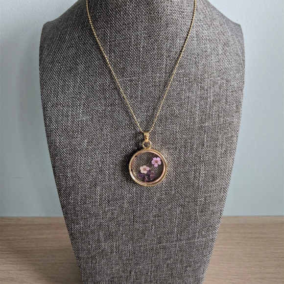 Etsy Pressed Flower Glass Necklace Boho - Picture 1 of 8